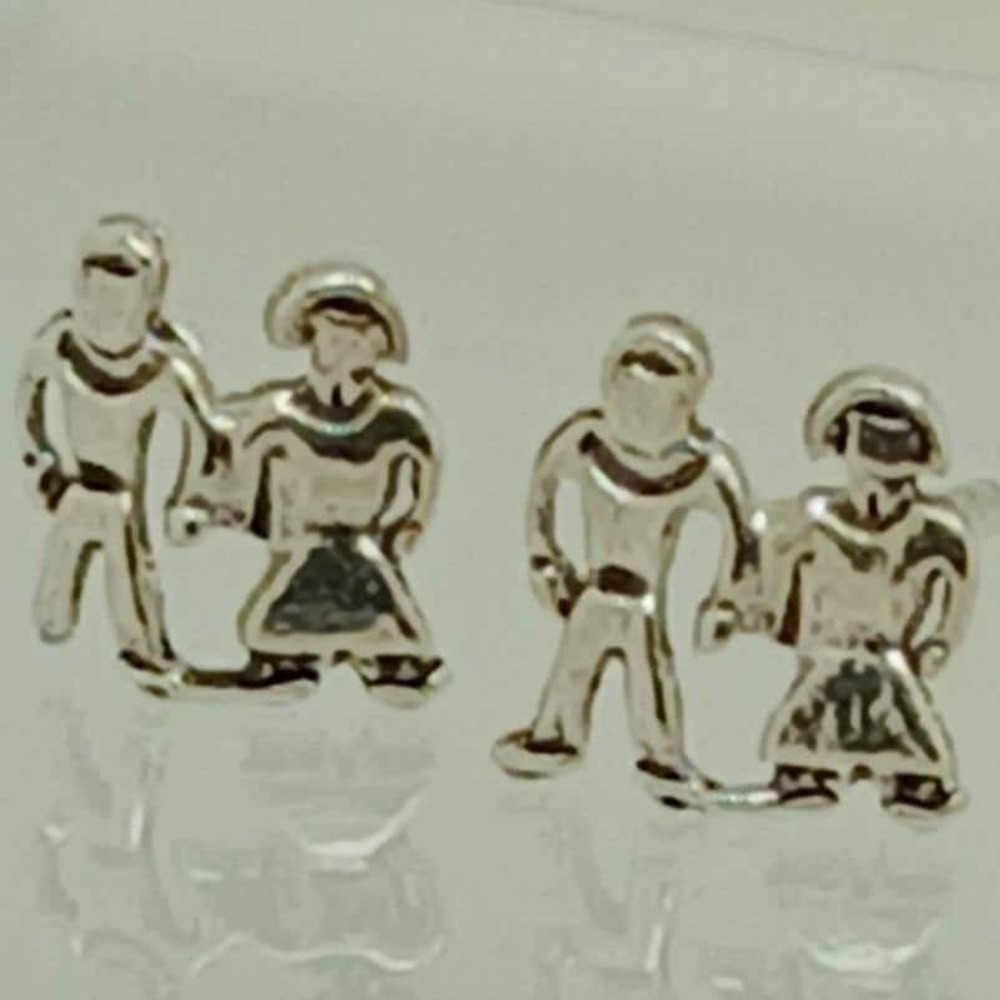 Vintage 1990s Sterling Silver 925 Boy Girl Couples Holding Hands‎ Stud Earrings